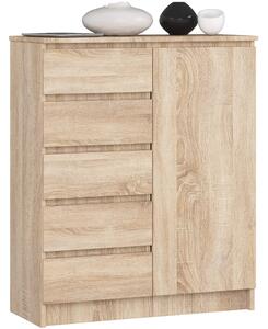 Ak furniture Komoda JERRY 80 cm 1 dvere 5 zásuviek dub sonoma