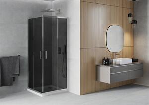 Mexen Rio štvorcový sprchovací kút 90 x 90 cm, 5mm sklo, šedé sklo, chrómový profil + slim sprchová vanička 5cm, 860-090-090-01-40-4010