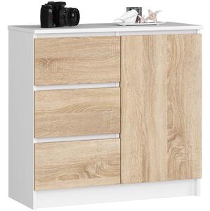 Ak furniture Komoda JERRY K 80 cm 1 dvere 3 zásuvky biela/dub sonoma