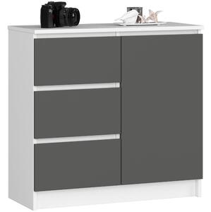 Ak furniture Komoda JERRY K 80 cm 1 dvere 3 zásuvky biela/šedá