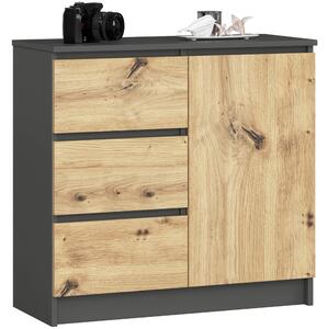 Ak furniture Komoda JERRY K 80 cm jedny dvere 3 zásuvky grafitová šedá/dub artisan
