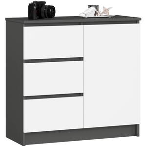 Ak furniture Komoda JERRY K 80 cm jedny dvere 3 zásuvky šedá/biela