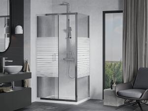 Mexen APIA, sprchový kút s posuvnými dverami 90 (dvere) x 70 (stena) cm, 5mm číre-pásy sklo, chrómový profil + slim sprchová vanička 5cm, 840-090-070-01-20-4010