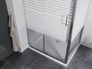 Mexen APIA, sprchový kút s posuvnými dverami 110 (dvere) x 80 (stena) cm, 5mm číre-pásy sklo, chrómový profil + slim sprchová vanička 5cm, 840-110-080-01-20-4010