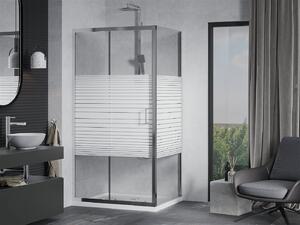 Mexen APIA, sprchový kút s posuvnými dverami 120 (dvere) x 90 (stena) cm, 5mm číre-pásy sklo, chrómový profil + slim sprchová vanička 5cm, 840-120-090-01-20-4010
