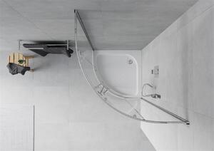 Mexen Rio, štvrťkruhový sprchovací kút s posuvnými dverami 70 x 70 cm, 5mm číre sklo, chrómový profil + biela vysoká sprchová vanička Rio, 863-070-070-01-00-4710