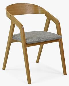 FRAMER - Zaoblená dubová stolička so šedým čalúnením