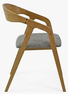 FRAMER - Zaoblená dubová stolička so šedým čalúnením