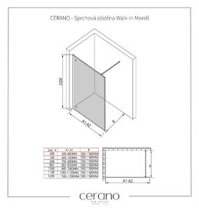 Cerano Moreli, sprchová zástena 60x200 cm, 8mm číre sklo, čierny profil, CER-CER-417596