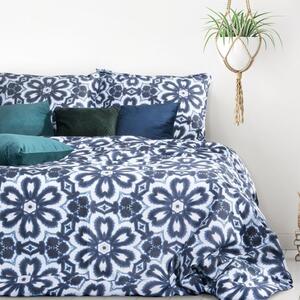 Kvetinové saténové posteľné obliečky modrej farby Modrá