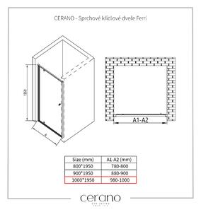 CERANO - Sprchové krídlové dvere Ferri L/P - chróm, transparentné sklo - 100x195 cm