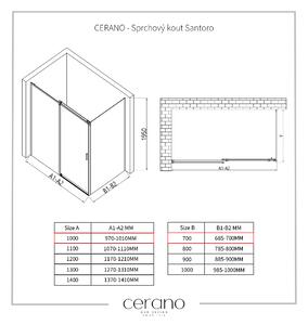 CERANO - Sprchovací kút Santoro L/P - čierna matná, grafitové sklo - 100x70 cm - posuvný