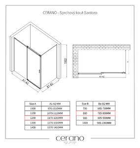CERANO - Sprchovací kút Santoro L/P - čierna matná, transparentné sklo - 120x80 cm - posuvný