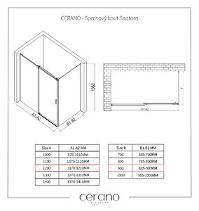 CERANO - Sprchovací kút Santoro L/P - čierna matná, grafitové sklo - 120x90 cm - posuvný