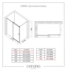 CERANO - Sprchovací kút Santoro L/P - čierna matná, transparentné sklo - 100x100 cm - posuvný