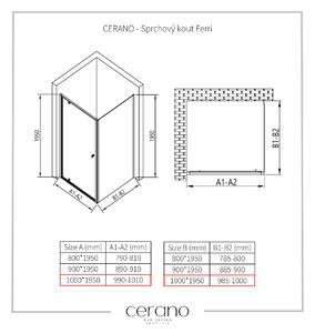 CERANO - Sprchovací kút Ferri L/P - čierna matná, transparentné sklo - 100x100 cm - krídlový