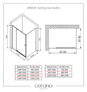 Cerano Santini, sprchovací kút 120(dvere) x 90(stena) x 195 cm, 6mm číre sklo, čierny profil, CER-CER-429007