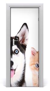 Samolepiace fototapety na dvere Pes a mačka 75x205 cm