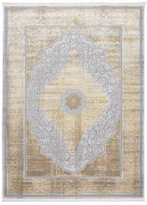 Exkluzívny moderný koberec sivej farby so zlatým orientálnym vzorom Sivá Šírka: 80 cm | Dĺžka: 150 cm