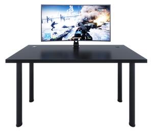 Počítačový herný stôl CODE X1, 135x73-76x65, čierna/čierne nohy + USB HUB