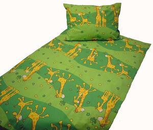 Obliečky bavlnené detské Žirafky zelené TiaHome - 1x Vankúš 90x70cm, 1x Paplón 140x200cm