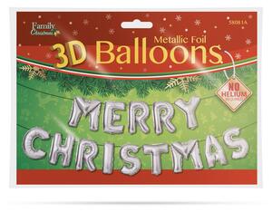 3D Vianočný "Merry Christmas" balón - strieborný