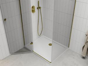 Mexen Roma, sprchovací kút 80 (dvere) x 90 (stena) cm, 6mm číre sklo, zlatý profil + slim sprchová vanička 5cm, 854-080-090-50-00-4010