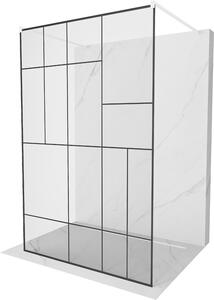 Mexen Kioto, priechodná sprchová zástena 110 x 200 cm, 8mm sklo číre/čierny vzor, 2x biela stabilizačná rozpera, 800-110-002-20-78