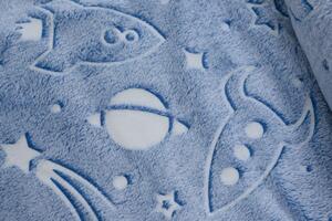 Svietiaca deka mikroflanel UNIVERSE 150x200 cm modrosivá