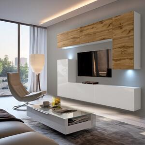 Obývacia stena Belini Premium Full Version dub wotan / biely lesk + LED osvetlenie Nexum 131