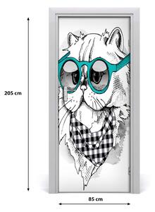 Samolepiace fototapety na dvere mačka okuliare 85x205 cm