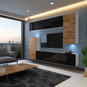 Obývacia stena Belini Premium Full Version čierny lesk / dub wotan + LED osvetlenie Nexum 126