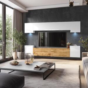 Obývacia stena Belini Premium Full Version bely leski / dub wotan + LED osvetlenie Nexum 64