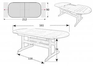 Doppler DOVER - drevený rozkladací stôl zo severskej borovice 160/210 x 90 x 74 cm