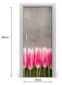 Samolepiace fototapety na dvere ružové tulipány 85x205 cm