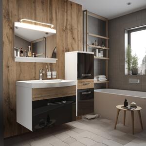Kúpeľňový nábytok Belini Premium Full Version čierny lesk / dub wotan + umývadlo + zrkadlo + LED osvetlenie Glamour 57