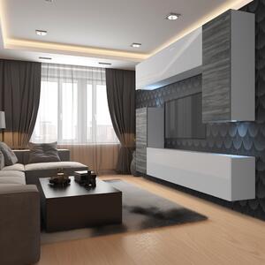 Obývacia stena Belini Premium Full Version biely lesk / šedý antracit Glamour Wood + LED osvetlenie Nexum 119