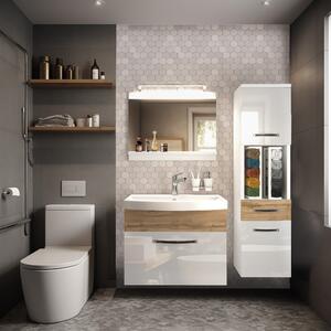Kúpeľňový nábytok Belini Premium Full Version biely lesk / dub wotan + umývadlo + zrkadlo + LED osvetlenie Glamour 36