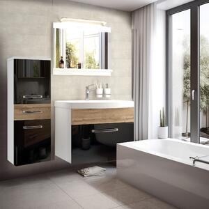 Kúpeľňový nábytok Belini Premium Full Version čierny lesk / dub wotan + umývadlo + zrkadlo + LED osvetlenie Glamour 38
