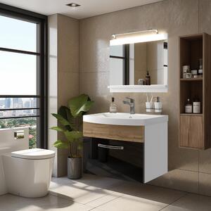 Kúpeľňový nábytok Belini Premium Full Version čierny lesk / dub wotan + umývadlo + zrkadlo + LED osvetlenie Glamour 19