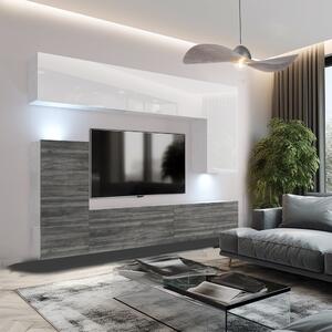 Obývacia stena Belini Premium Full Version biely lesk / šedý antracit Glamour Wood + LED osvetlenie Nexum 118