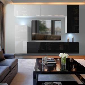 Obývacia stena Belini Premium Full Version biely lesk / čierny lesk + LED osvetlenie Nexum 116