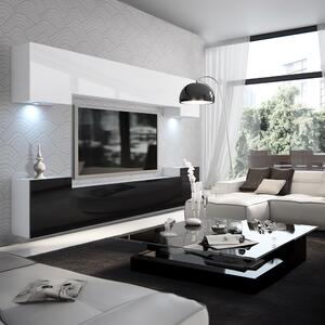 Obývacia stena Belini Premium Full Version biely lesk / čierny lesk + LED osvetlenie Nexum 135