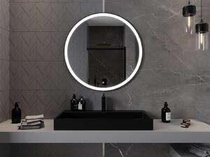 Mexen Esso, okrúhle LED podsvietené kúpeľňové zrkadlo 90 cm, 6000K, vykurovacia podložka proti zahmlievaniu, čierny rám, 9825-090-090-611-70