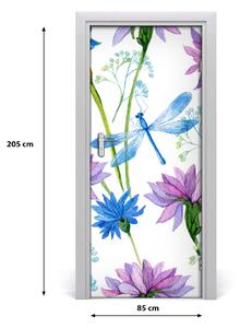 Samolepiace fototapety na dvere kvetiny i ważka 85x205 cm