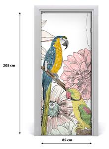 Samolepiace fototapety na dvere Papagáje a kvety 85x205 cm