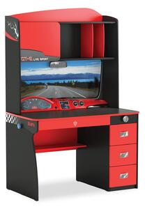 Multifunkčný písací stôl Rally s nadstavcom - červená/čierna