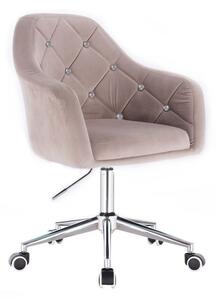 LuxuryForm DESIGN Kreslo ROMA VELUR na striebornej podstave s kolieskami - svetlo šedé