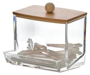 Bathlab Kozmetický organizér na vatové tyčinky BEA 8,5x5,5x8,5 cm bambus/číry