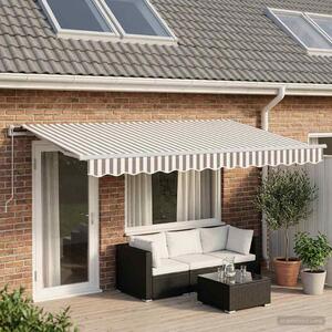 Maison Exclusive – Manuálna markíza, rozmer 4 x 3,5 m, pruhovaná (svetlosivá a biela)